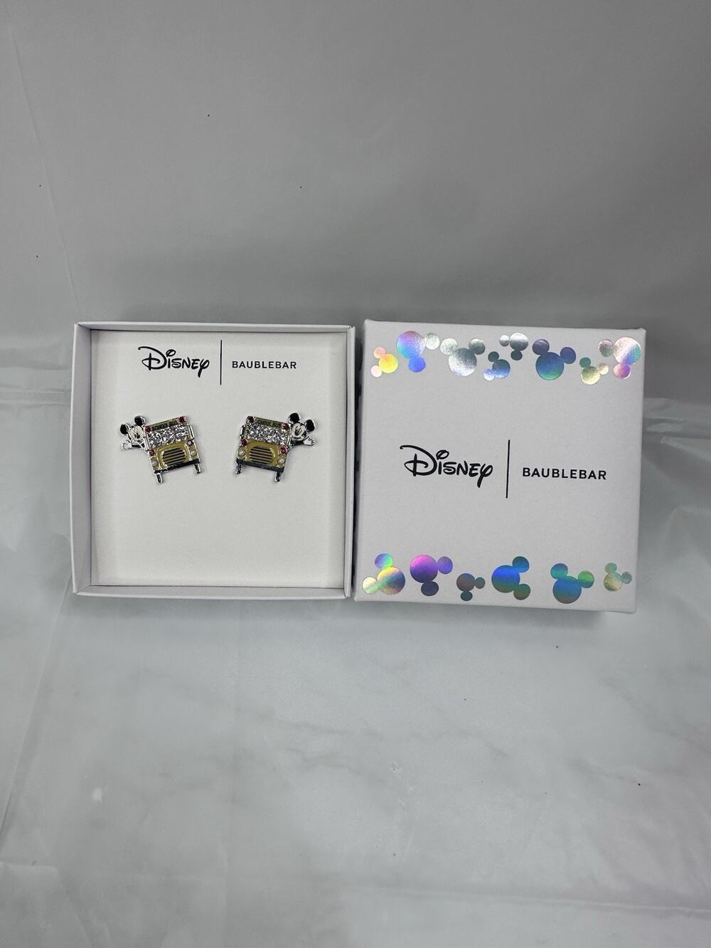 Baublebar X Disney Earrings Mickey Mouse Back School Bus Silver Crystal Studs